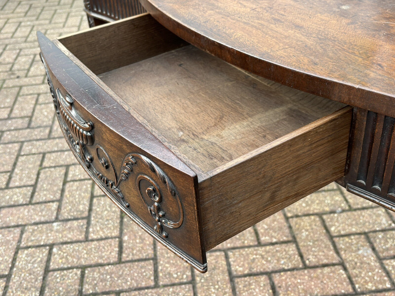 Adams Style Antique Mahogany Console Hall Table, Server. With Central Drawer.