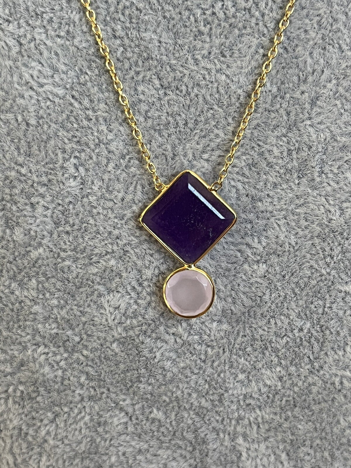18k Gold Vermeil Amethyst Rose Quartz Necklace