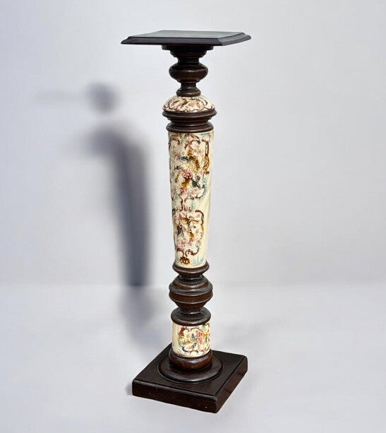 Art Nouveau stand in earthenware and ebonised wood.