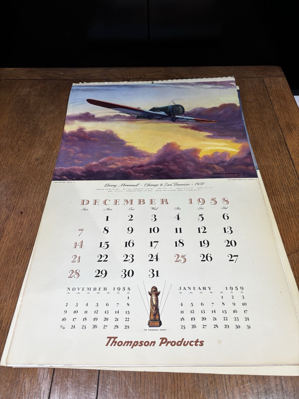 1958 Large Thomson Products Inc Pioneer Mail Wings 66 X 42 Cms