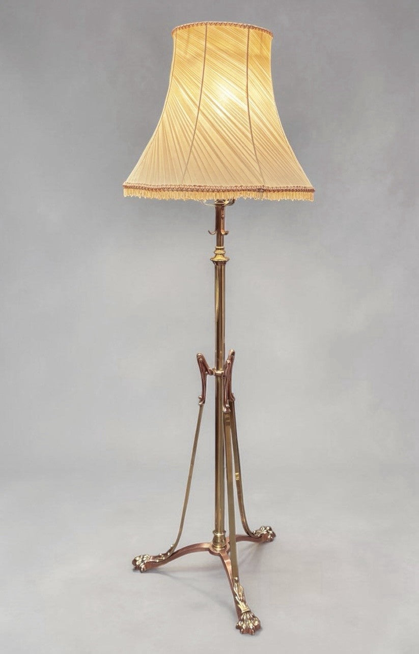 Art Noveau Brass & Copper Height Adjustable Electric Converted Oil Lamp- Superb