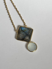18k Gold Vermeil Plated 925 Silver Rainbow Labradorite Tourmaline Necklace