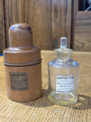 Antique Treen Castor Oil  Bottle Holder With Bottle. All Original
