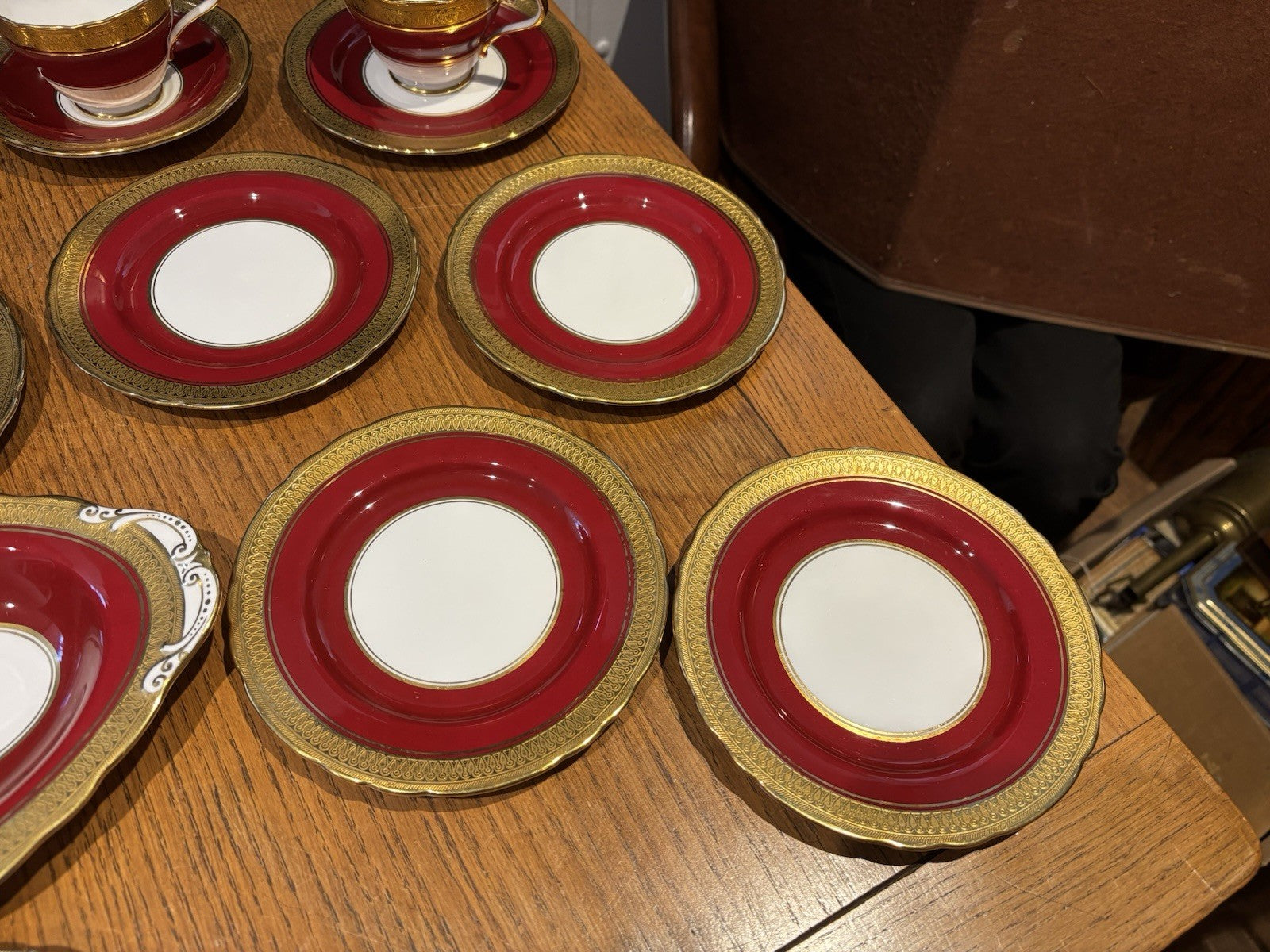 Aynsley Red With Gold Demitasse Tea & Cake Set.