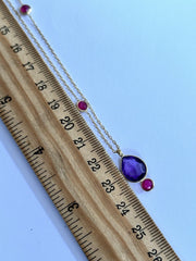 18k Gold Vermeil Plated On 925 Silver Amethyst Teardrop And Ruby Necklace