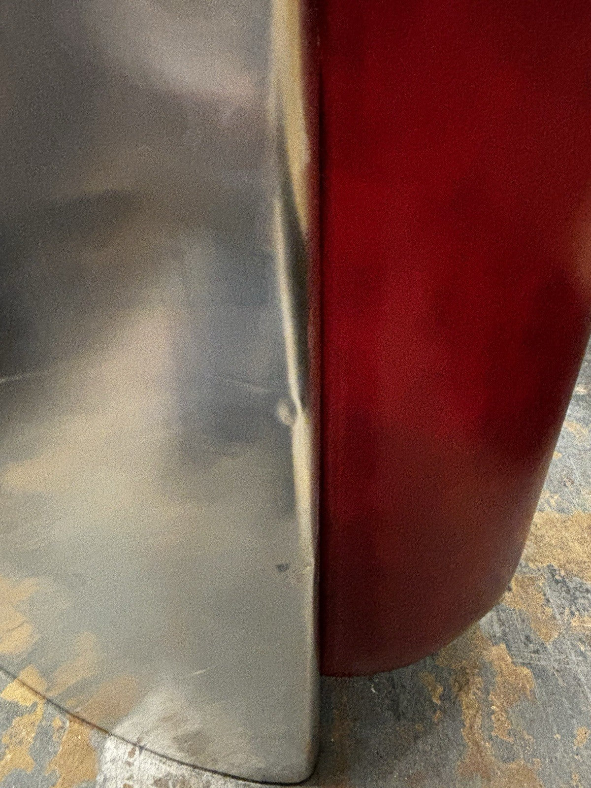 Aviators Polished Metal  Armchair, With Red Leather Upholstery.