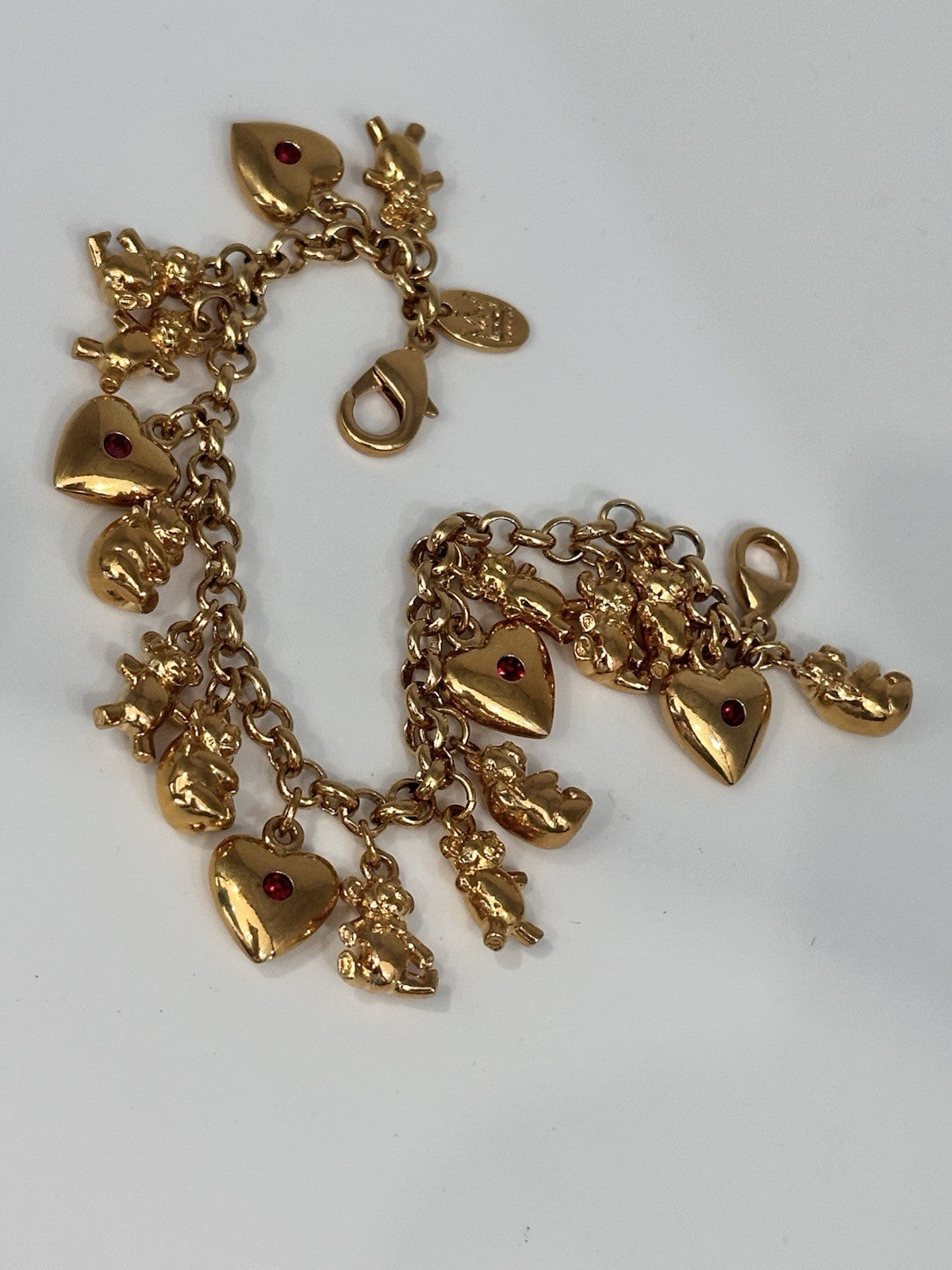 18ct Gold Plated Hearts Bears Charm Bracelet Made With Swarovski Crystal