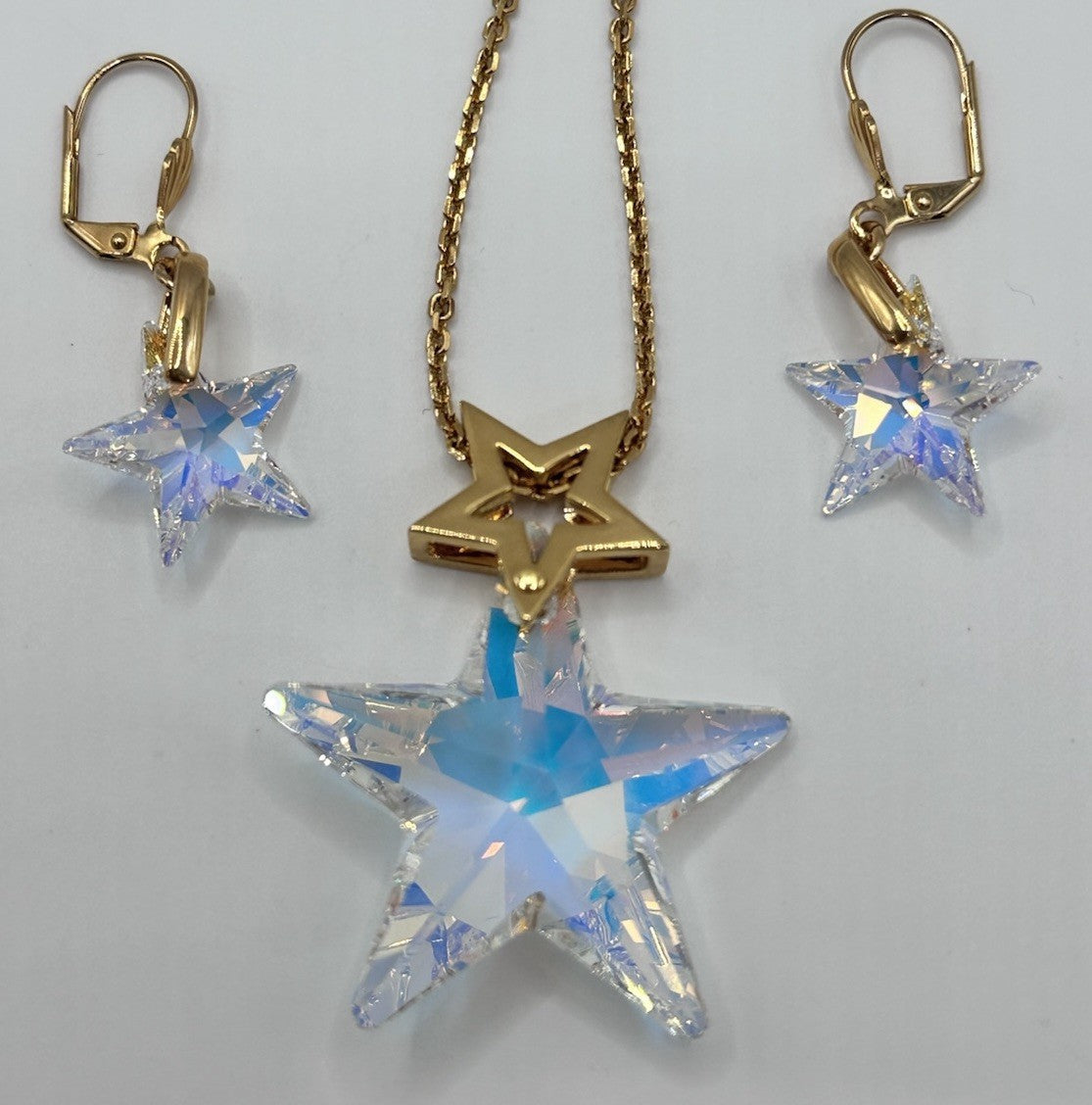18ct Gold Plated Statement Aurora Borealis Star Necklace And Earring Set