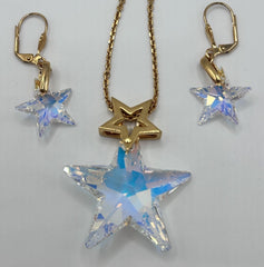 18ct Gold Plated Statement Aurora Borealis Star Necklace And Earring Set