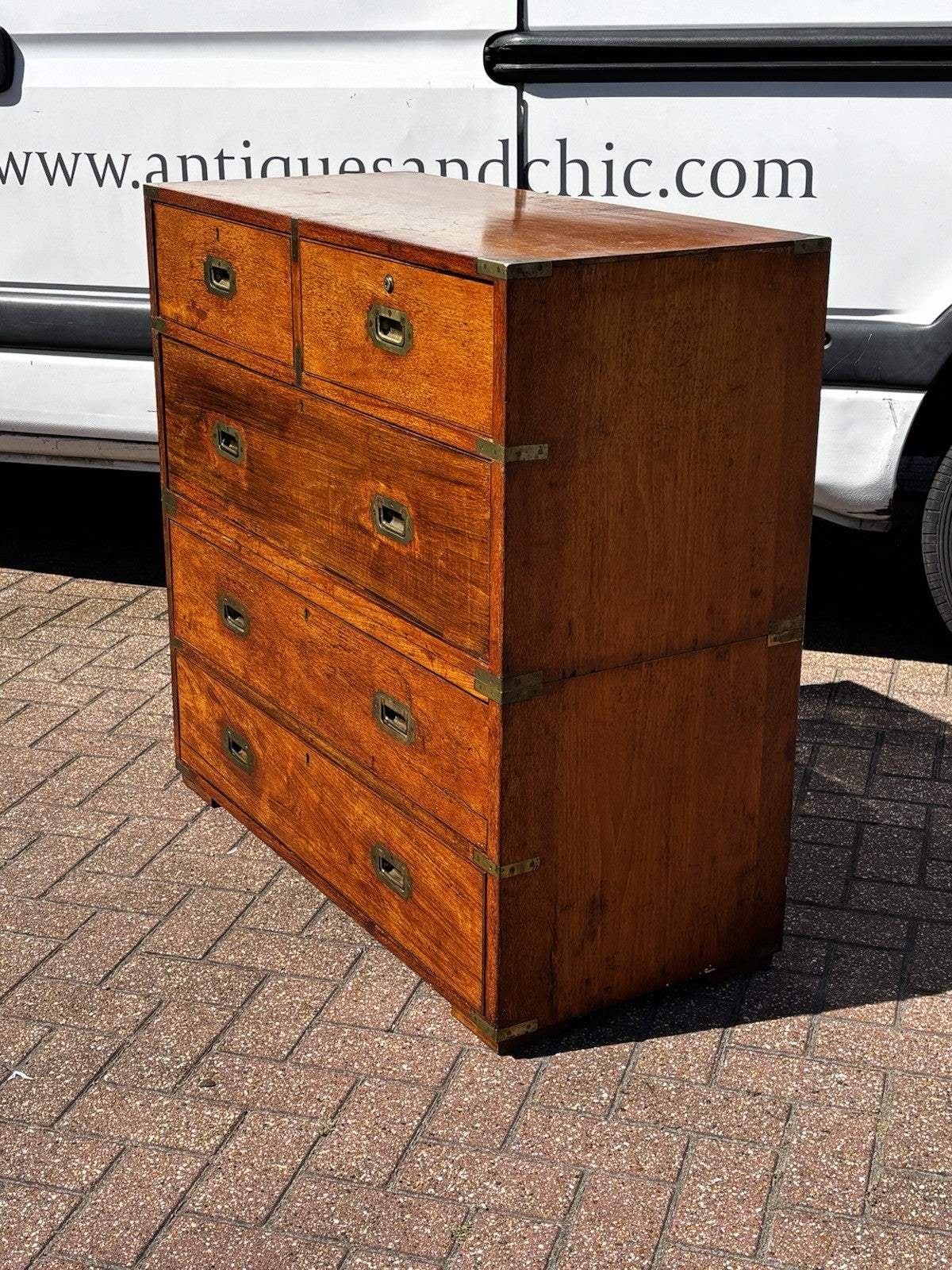 Antique Brass Bound Campaign Chest, Military Chest. Splits In 2 Pieces.