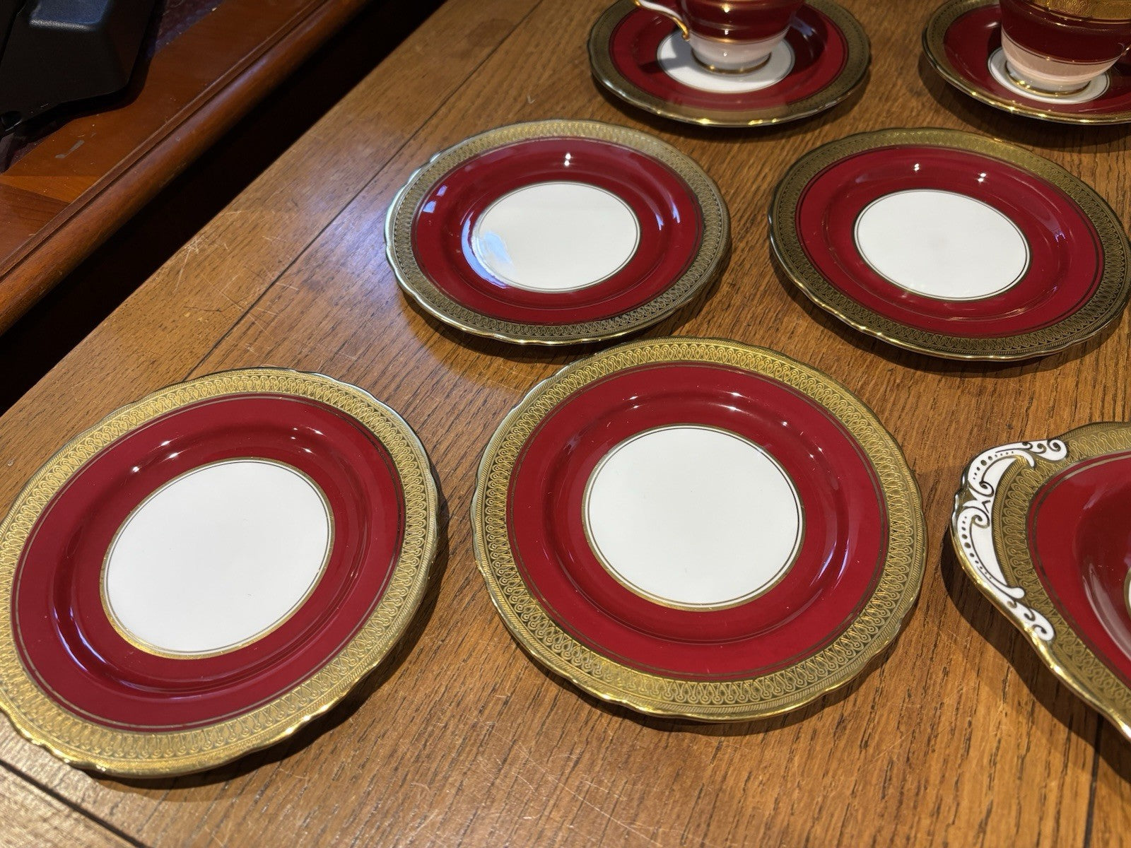 Aynsley Red With Gold Demitasse Tea & Cake Set.