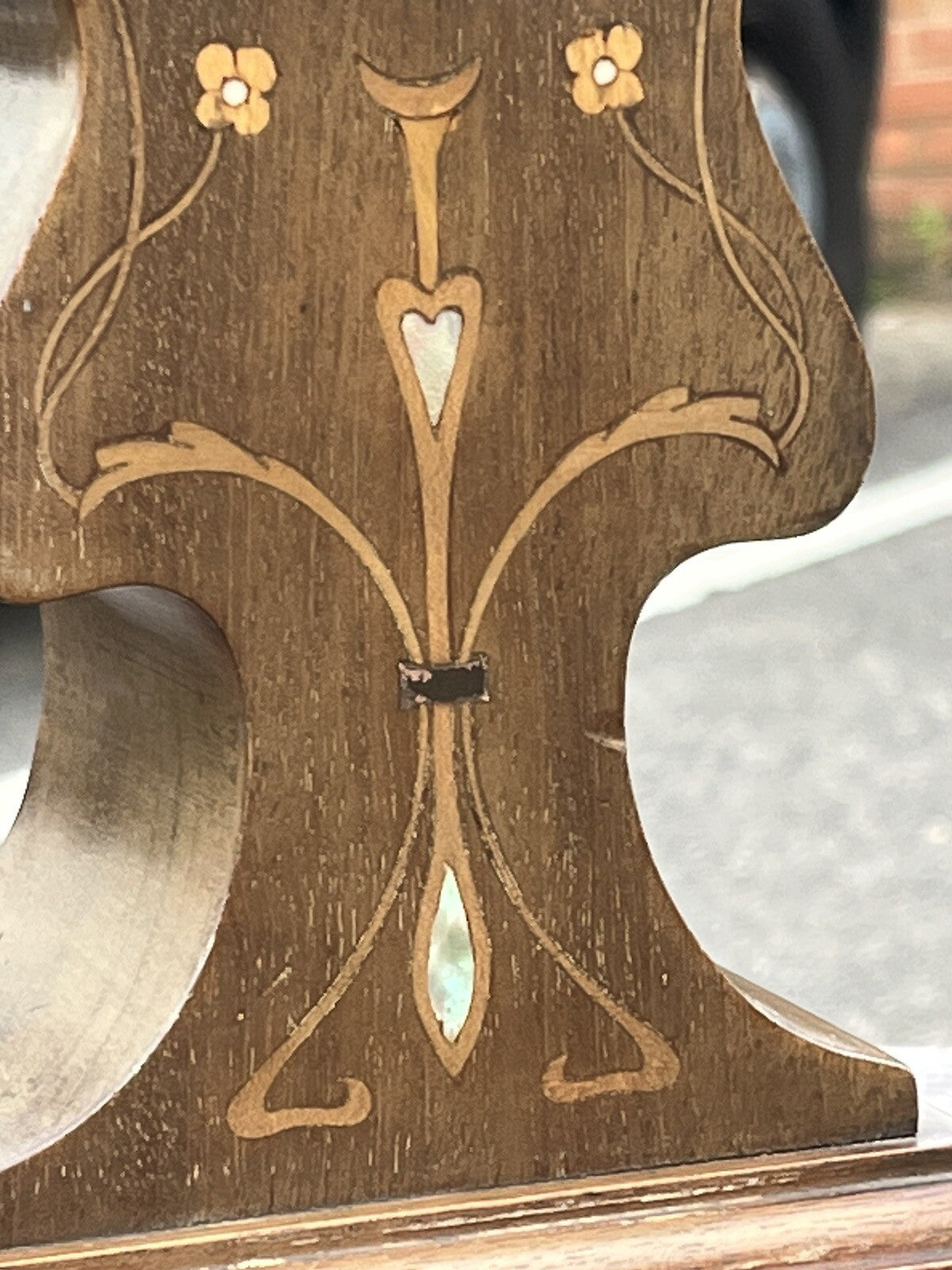 Art Nouveau Inlaid Mahogany Clock. Ticking Away Nicely, Comes With A Key.