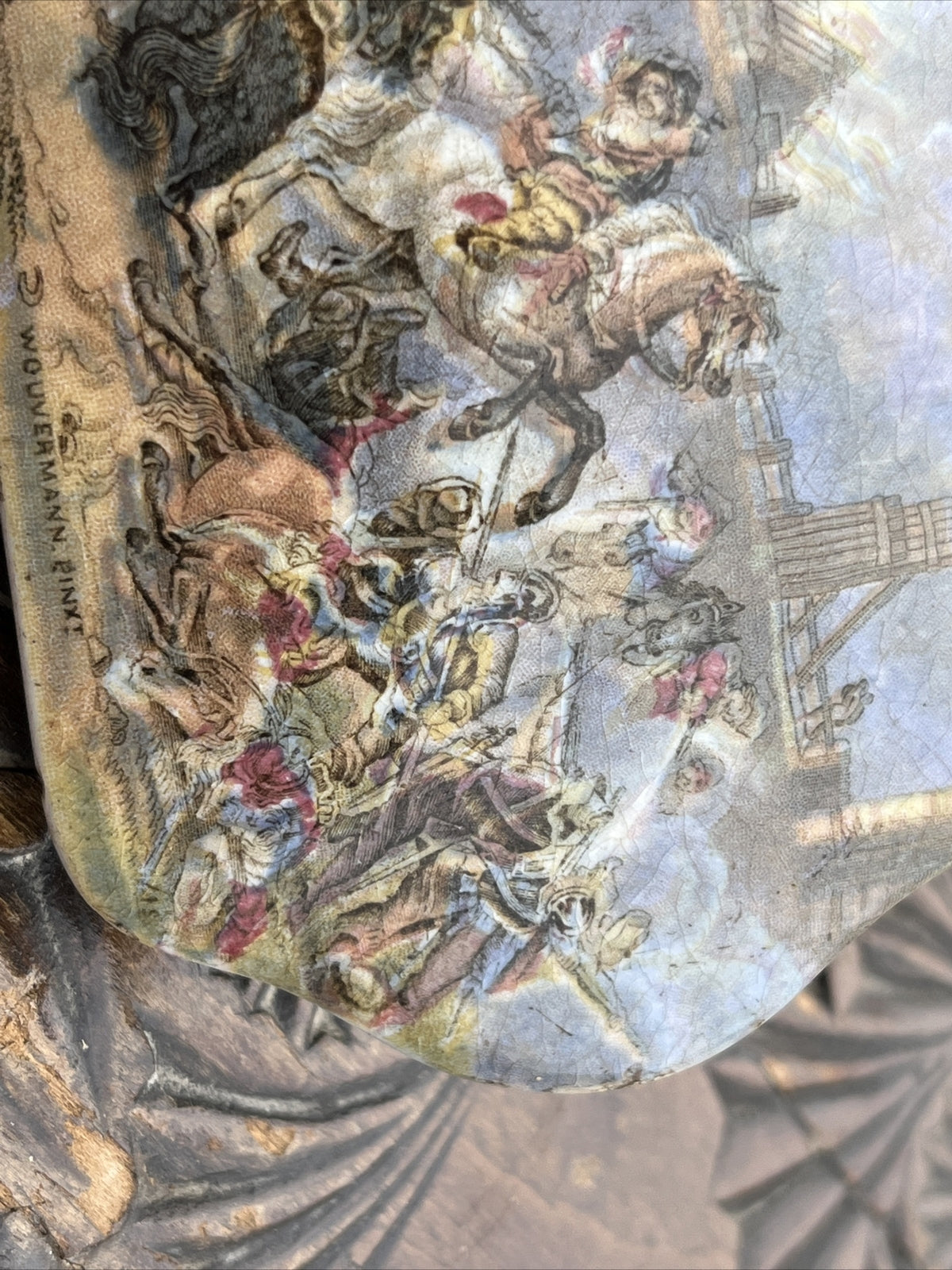 Battle Scene Porcelain Box Decoration Of A Painting after Philips Wouwerman