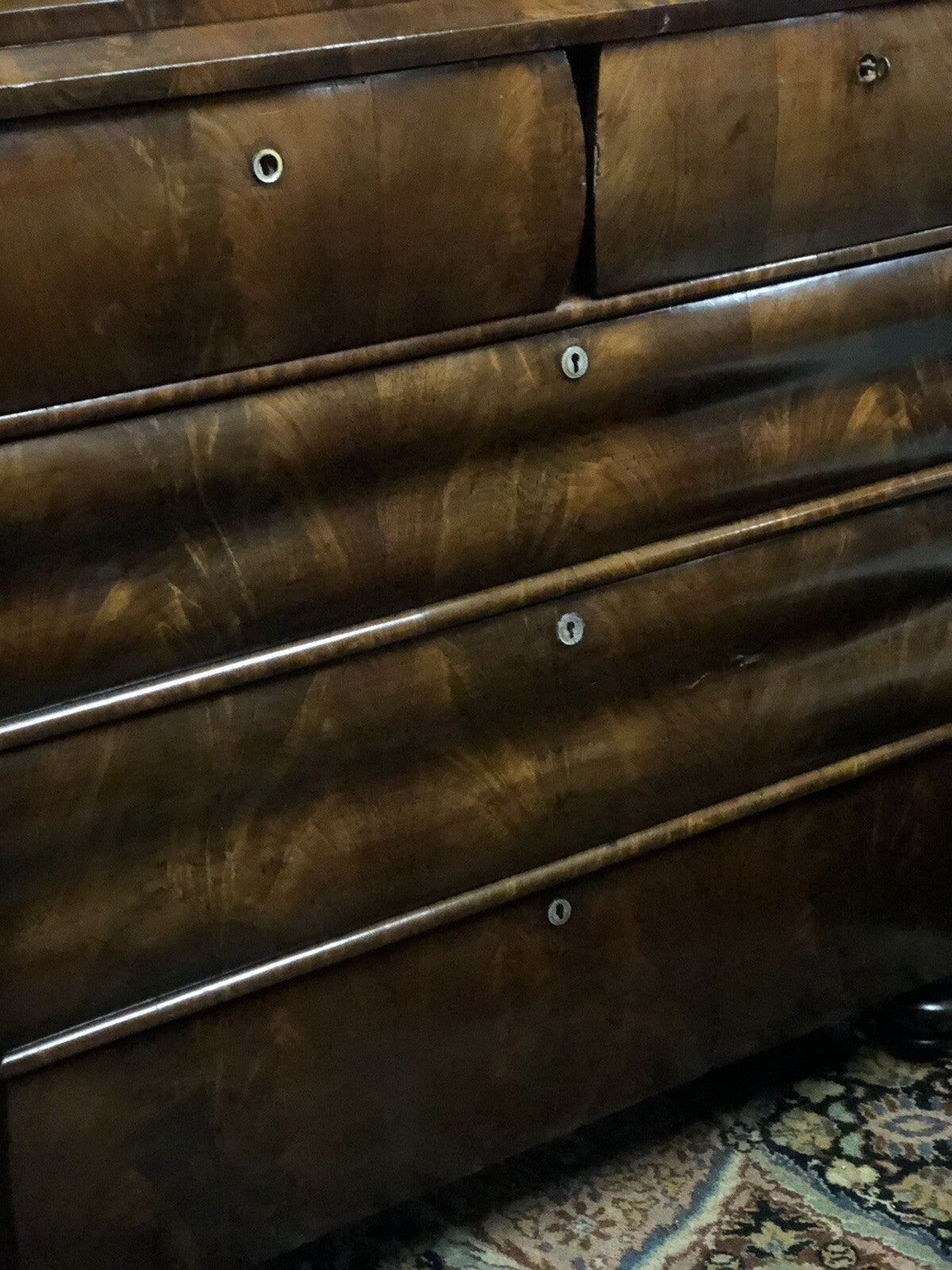 Antique Mahogany Biedermeier Chest Of Drawers, Flame Veneers. Circa 1860