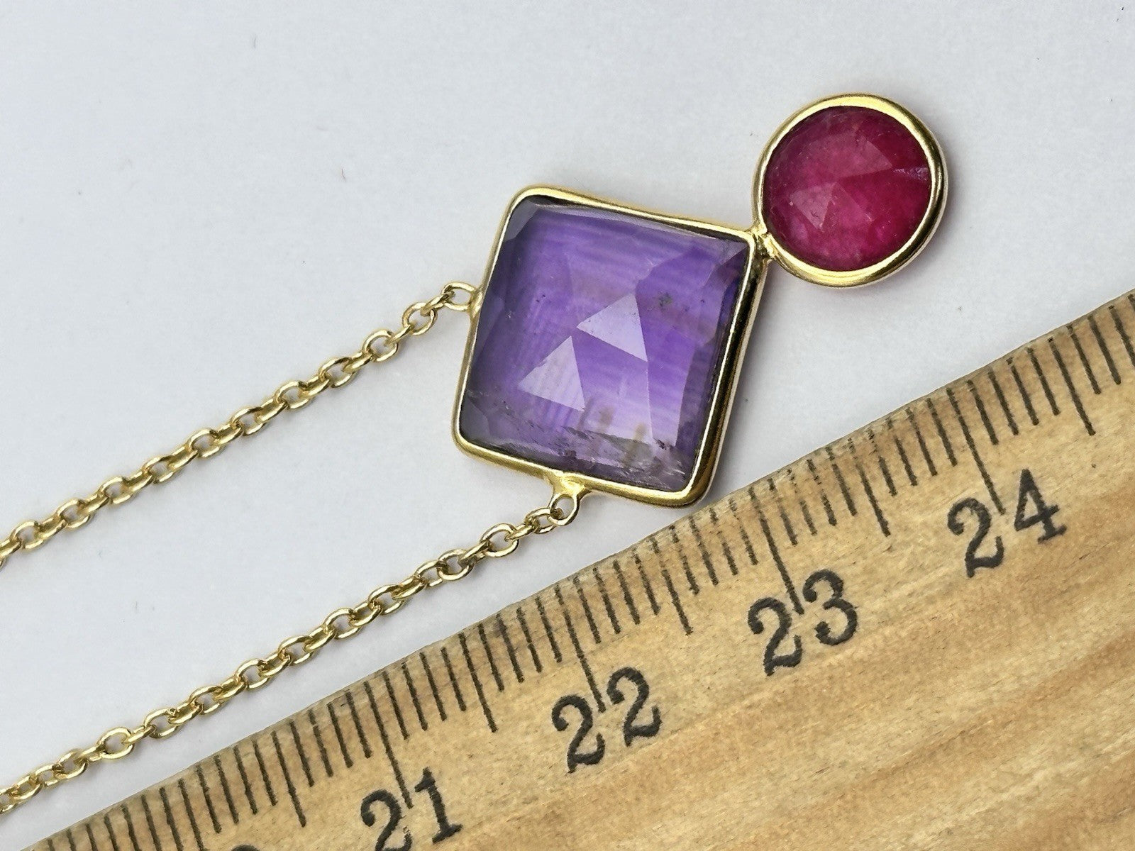 18k Gold Vermeil Plated On 925 Silver Amethyst And Ruby Necklace