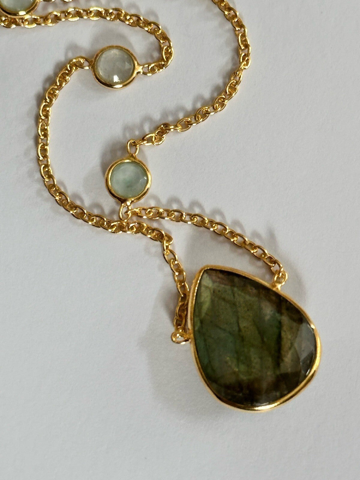 18k Gold Vermeil Plated On 925 Silver Labradorite Teardrop Tourmaline Necklace