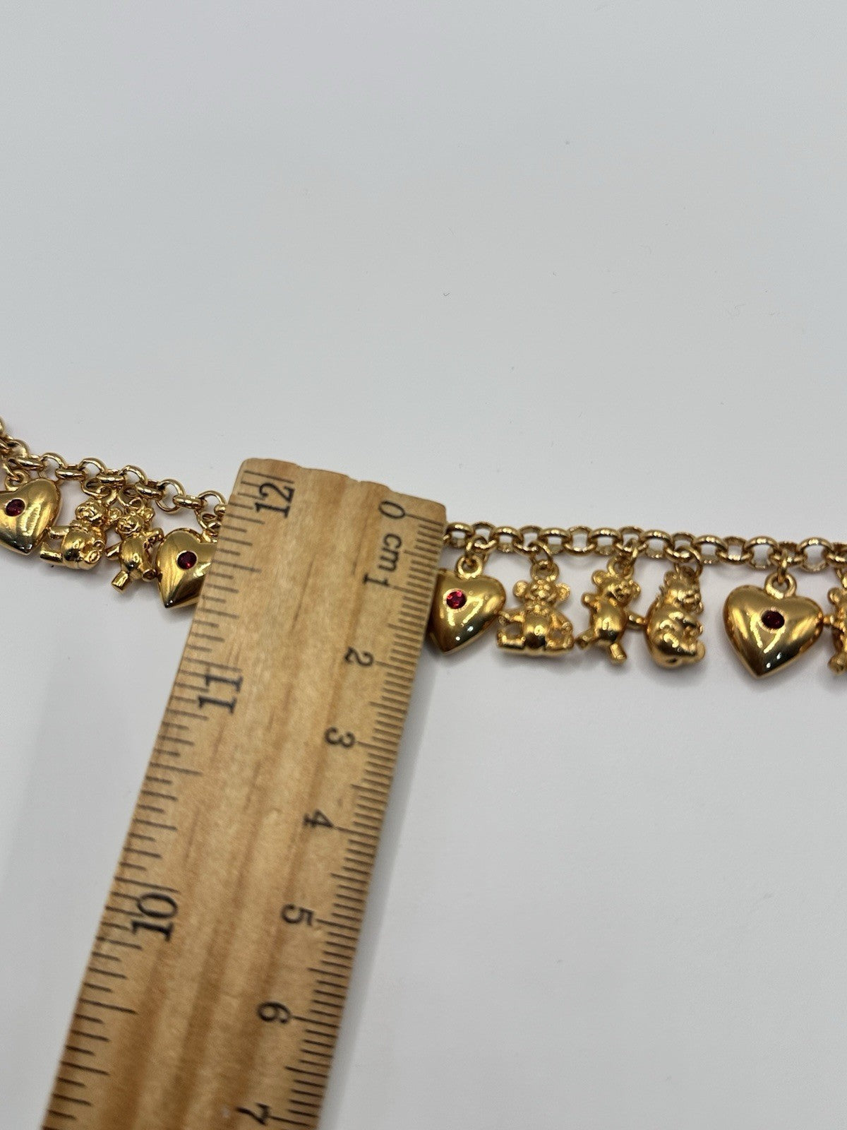 18ct Gold Plated Hearts Bears Charm Bracelet Made With Swarovski Crystal