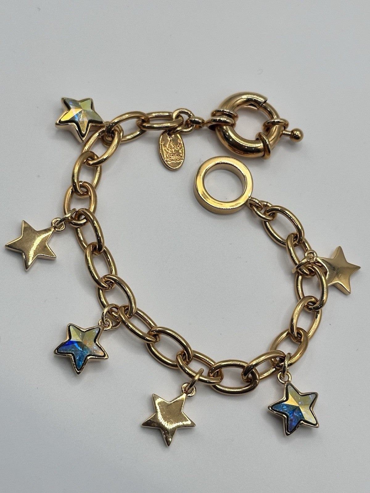 18ct Gold Plated Stars Charm Bracelet Made With Swarovski Crystal