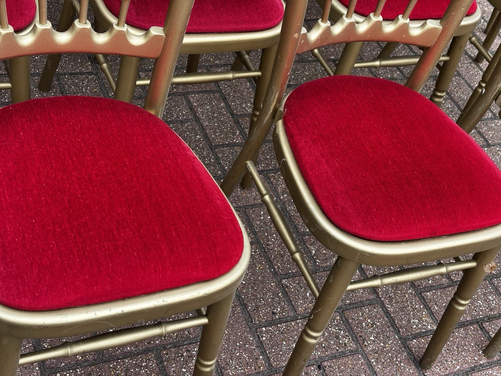 12 Cafe / Events Louis Style Gold Gilt Wooden And Upholstered Dining Chairs