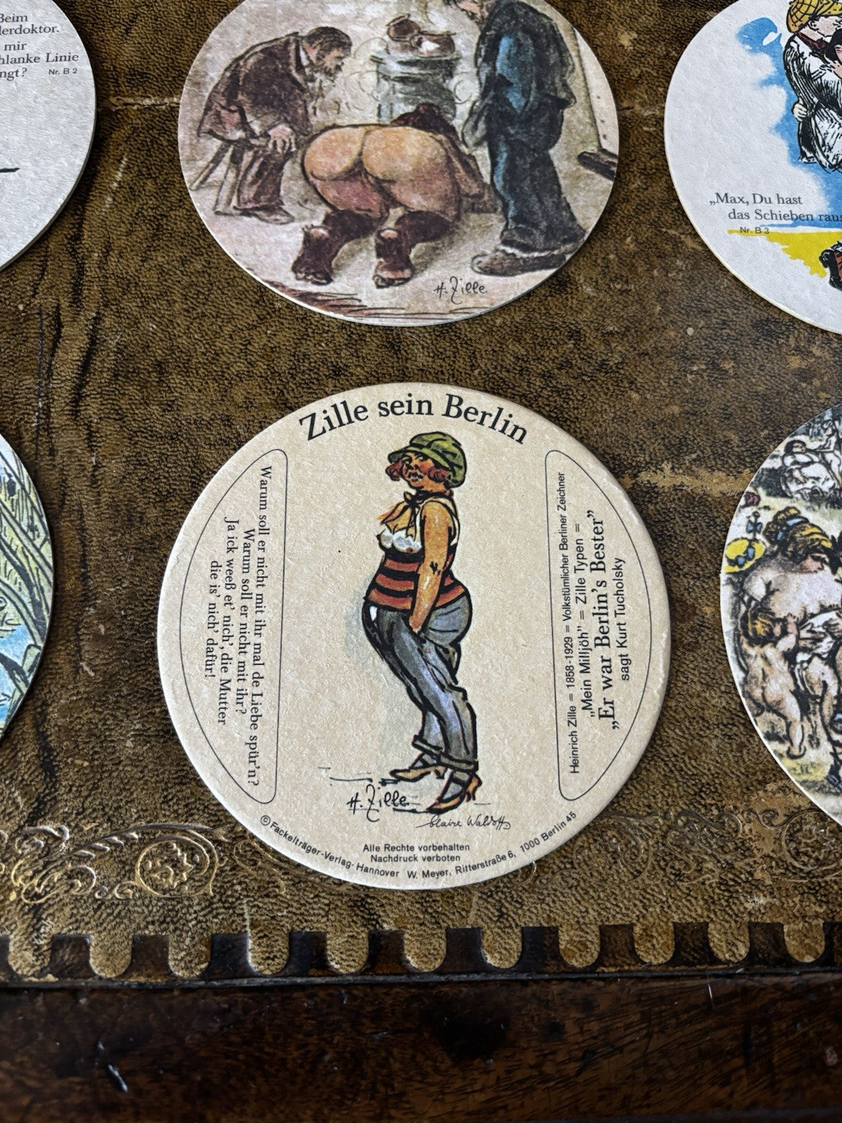 12 Vintage German Beer Coaster: HEINRICH ZILLE Cartoonist