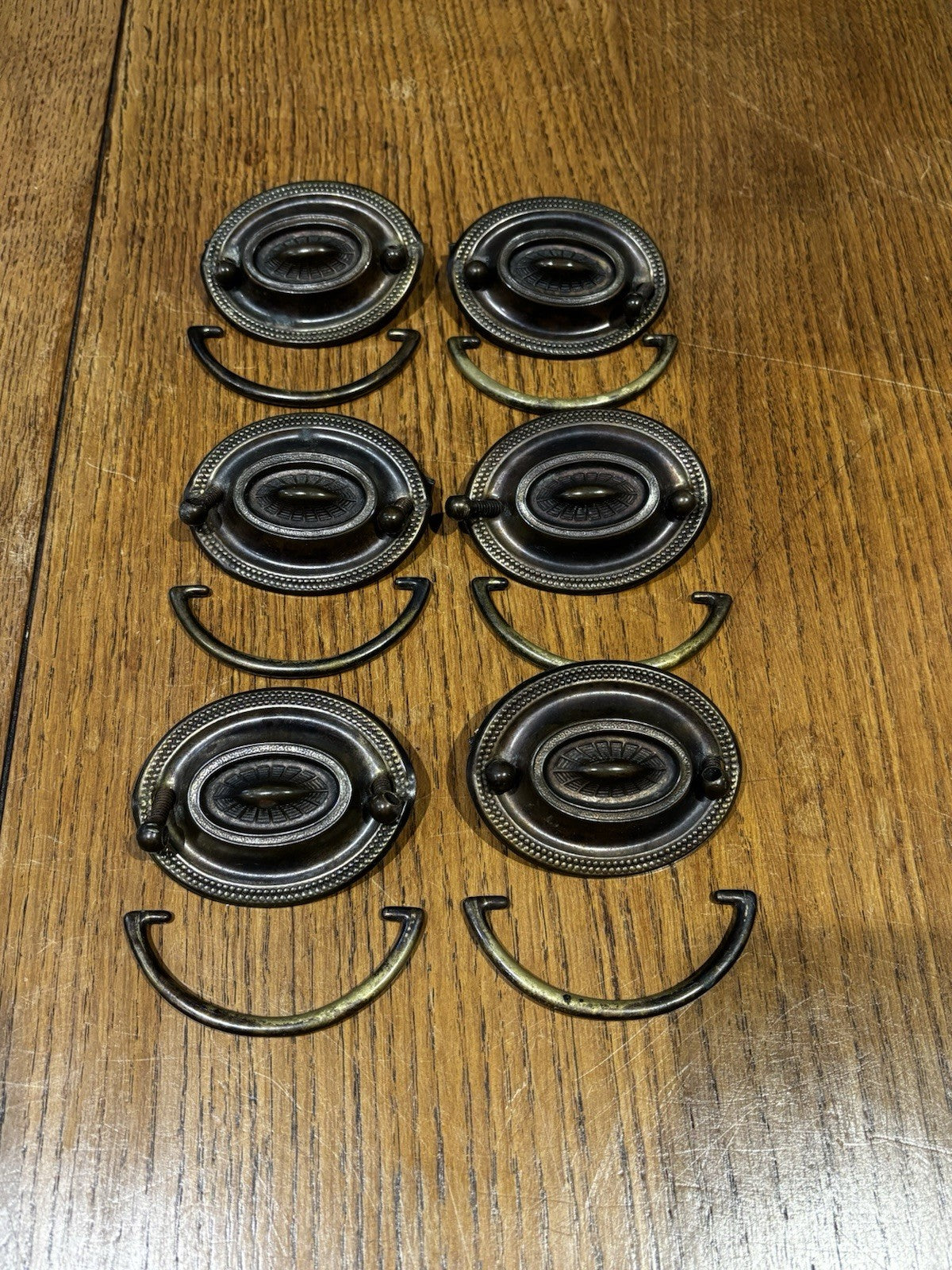 Antique Set Of 6 Drawer Handles With Fittings