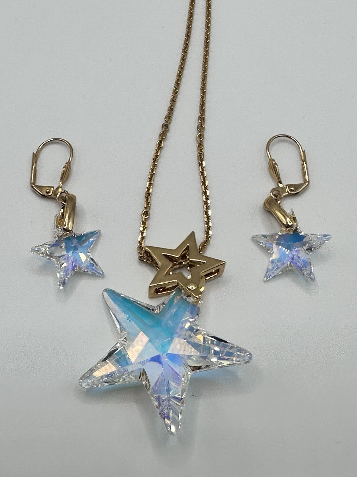18ct Gold Plated Statement Aurora Borealis Star Necklace And Earring Set
