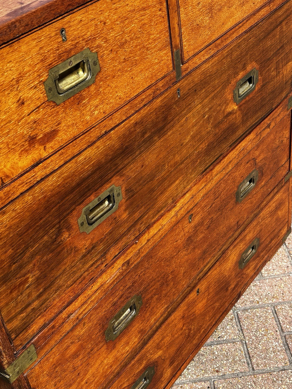 Antique Brass Bound Campaign Chest, Military Chest. Splits In 2 Pieces.