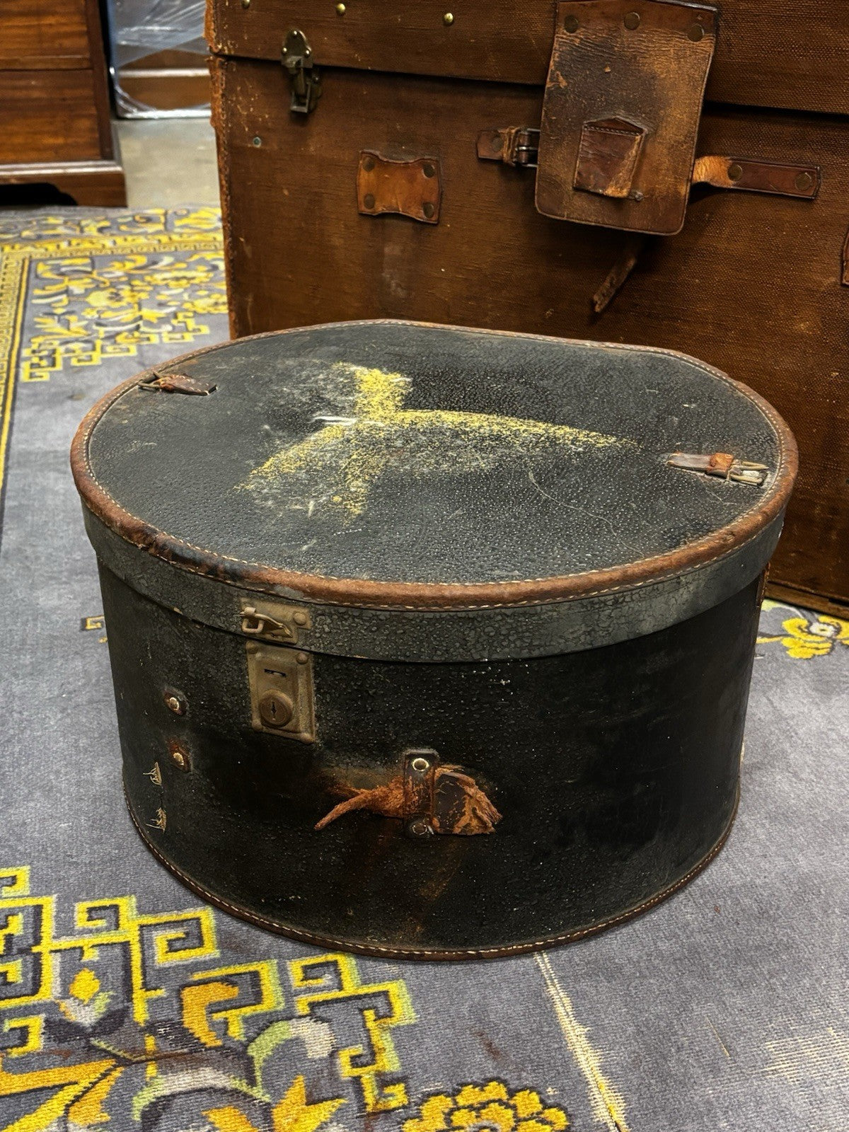 Antique Collection Of Luggage, Trunk, Hat Box & Bag.