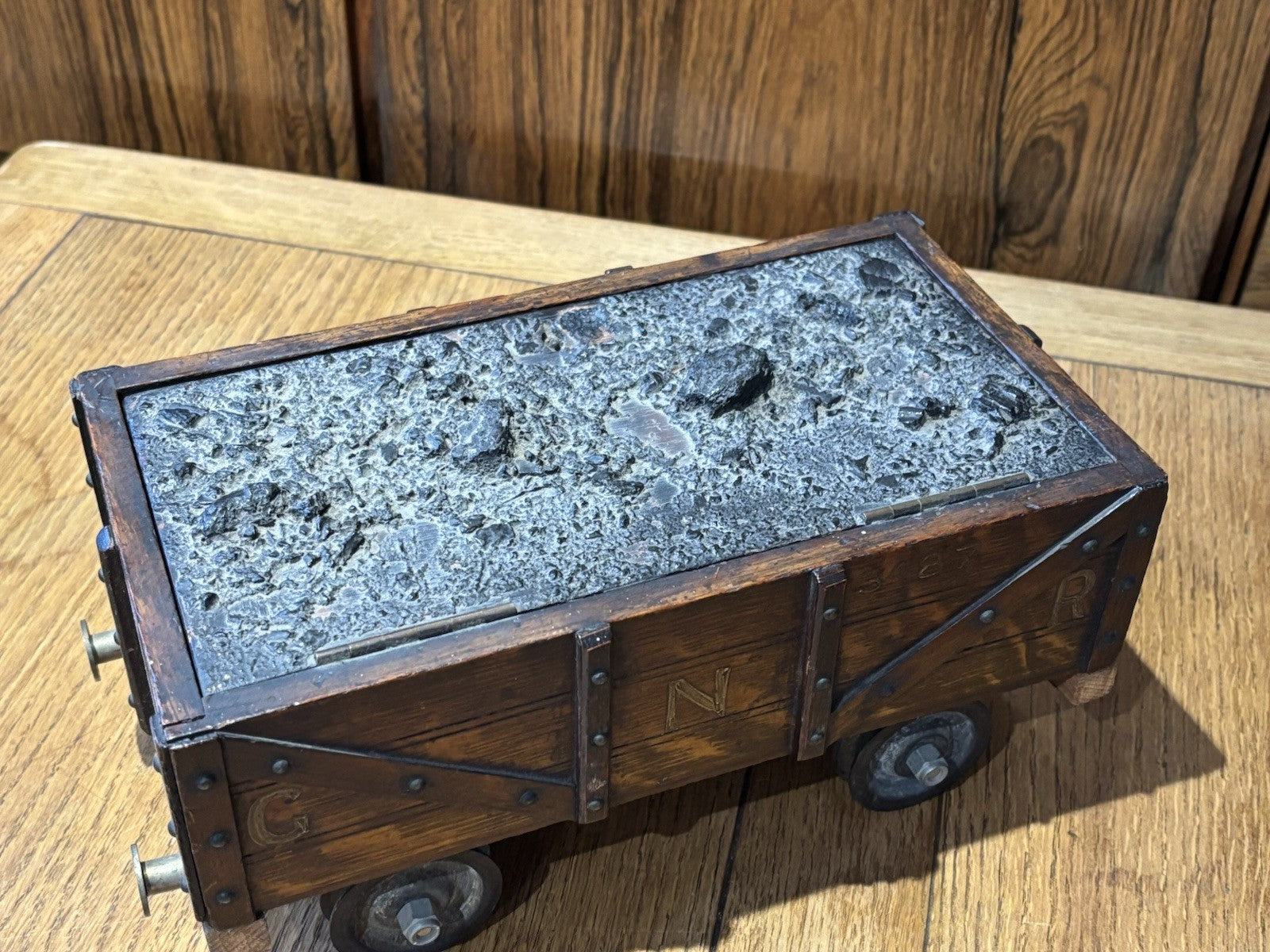 Antique Novelty Railway Coal Truck Trinket Box, Desk Box, Jewellery Box