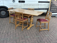 1930's Extending Light Oak Draw Leaf Table & 4 Chairs