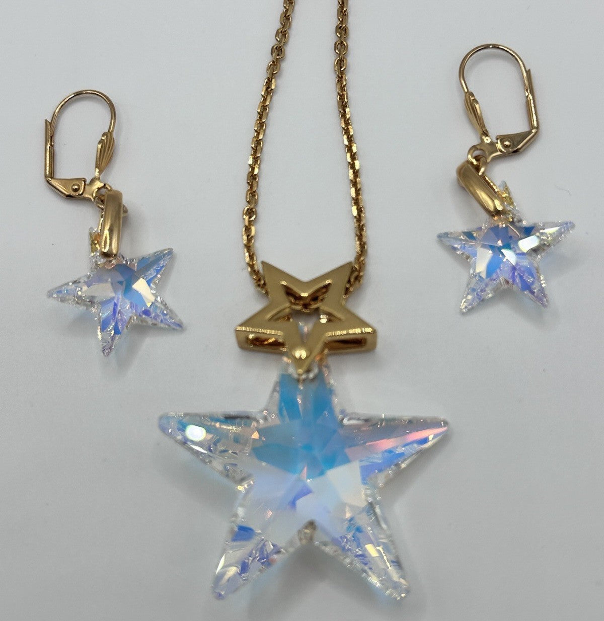 18ct Gold Plated Statement Aurora Borealis Star Necklace And Earring Set