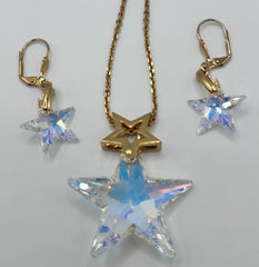 18ct Gold Plated Statement Aurora Borealis Star Necklace And Earring Set