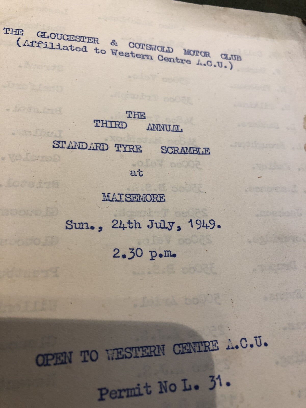 1949 Gloucester & Cotswold Motor Club Programme