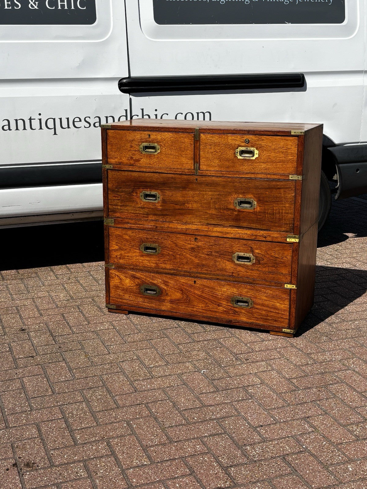 Antique Brass Bound Campaign Chest, Military Chest. Splits In 2 Pieces.