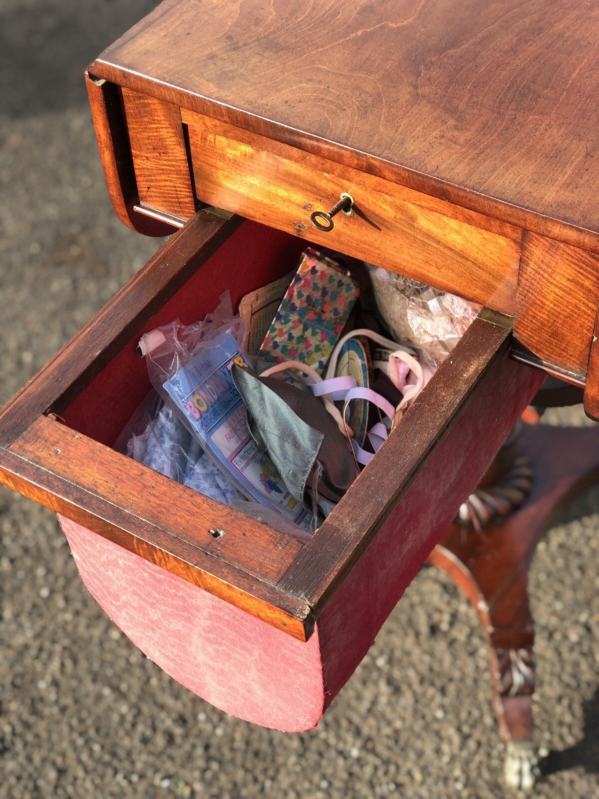 Antique Regency Mahogany Sewing Table & Workbox, On Brass Castors