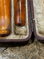 Antique cased set of two butterscotch/honey amber cheroot / Cigarette Holders