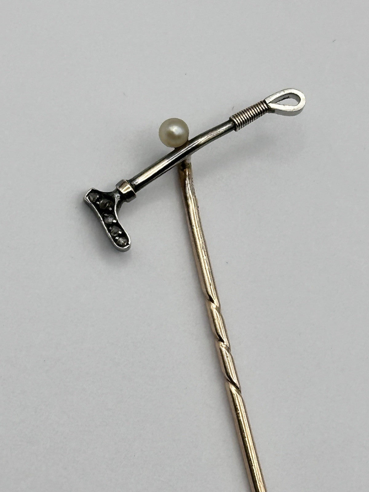 Antique 9ct Gold 15ct Gold Diamond Riding Crop On 9ct Gold Stick Pin