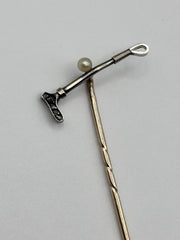 Antique 9ct Gold 15ct Gold Diamond Riding Crop On 9ct Gold Stick Pin