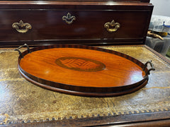 Antique Mahogany Drinks Tray With Marquetry Inlay To Centre.