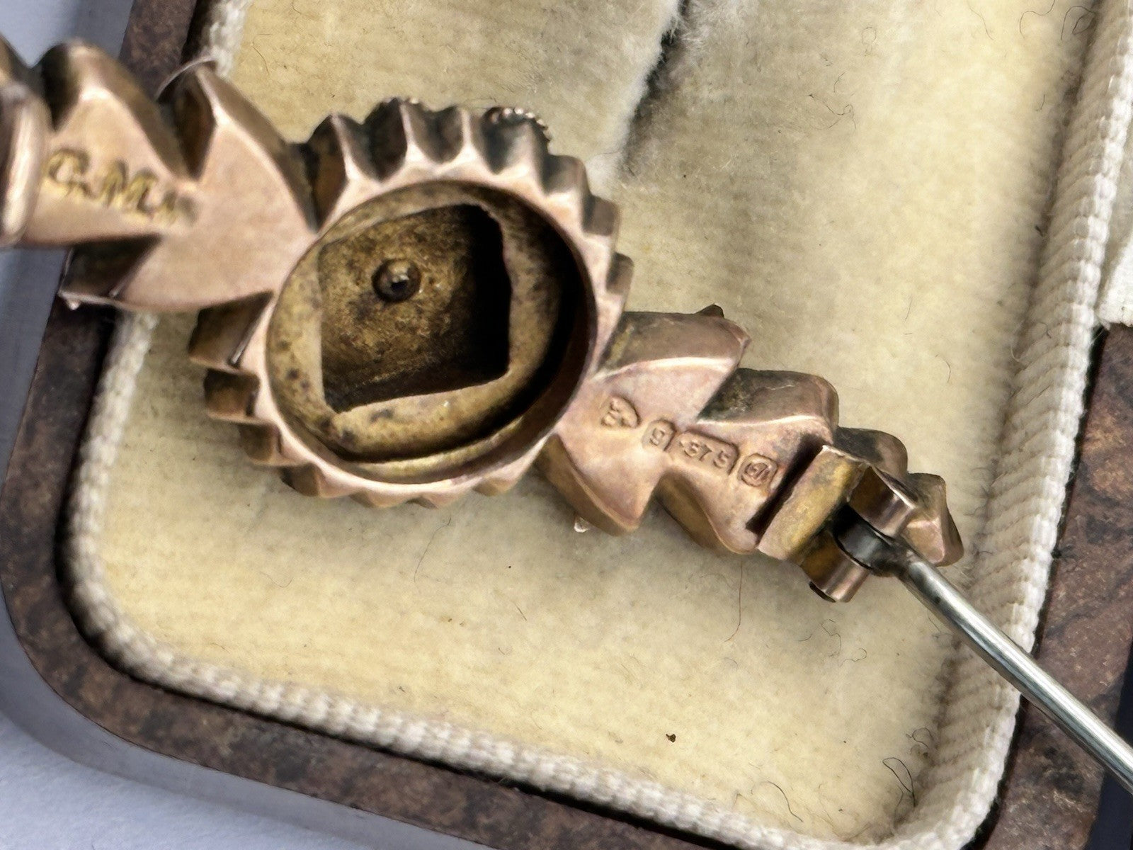 Antique Victorian 9ct Gold Diamond Brooch Boxed