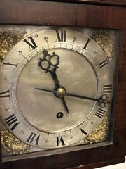 18th Century Mahogany Hooded Wall Clock, 6.5 Inch Dial.