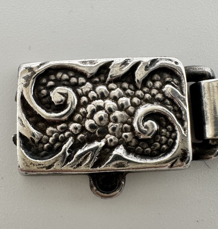 Antique Sterling Silver Fancy Link Flowers Bracelet
