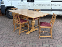 1930's Extending Light Oak Draw Leaf Table & 4 Chairs