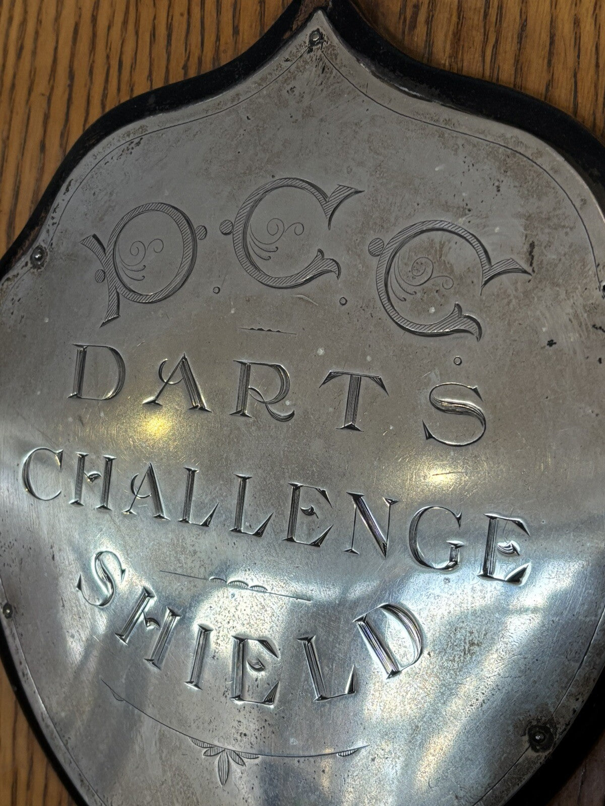 1940-61 Original PCC Darts League Championship Challenge Shield, Silver On Oak.