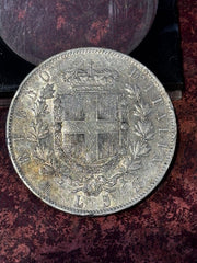 1873 ITALY King Victor Emmanuel II Silver 5 Lire Coin