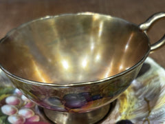 Aynsley Gold Orchard Fruit Cup & Saucer Signed D Jones Bone China