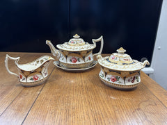 Antique Machin Highly Decorated Gilt Painted Tea Pot & Stand, Sugar & Milk Jug