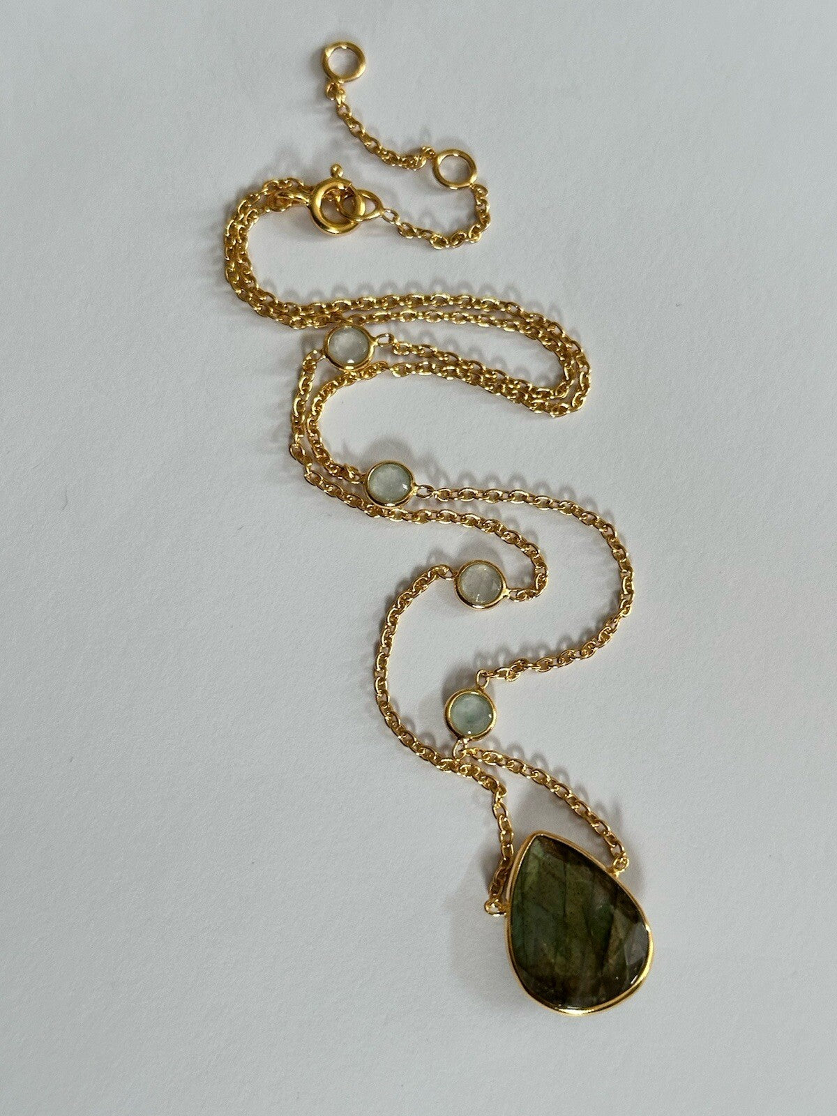 18k Gold Vermeil Plated On 925 Silver Labradorite Teardrop Tourmaline Necklace