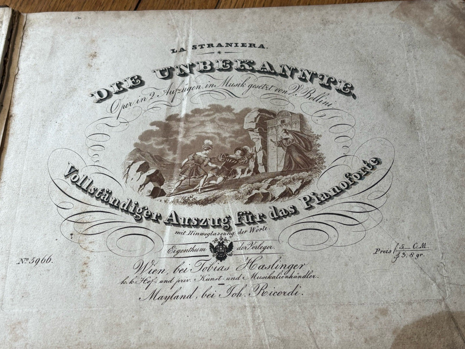 Antique Piano Music Hardback, The Unknown, La Straniera, by Vincenzo Bellini