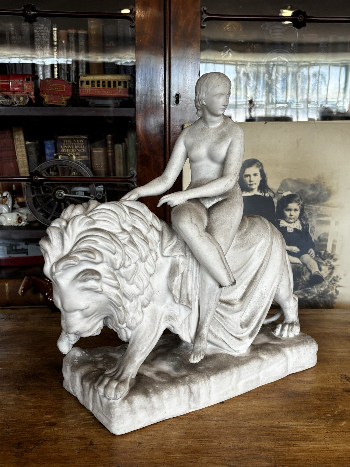 19th-century Parian porcelain figure titled "Una and the Lion Stamped John Bell